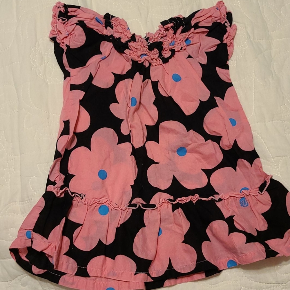 Pink flowered dress sz 12 months EUC